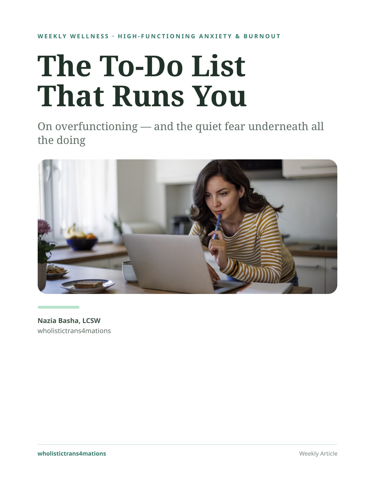 The To-Do List That Runs You article cover: on overfunctioning — and the quiet fear underneath all the doing.